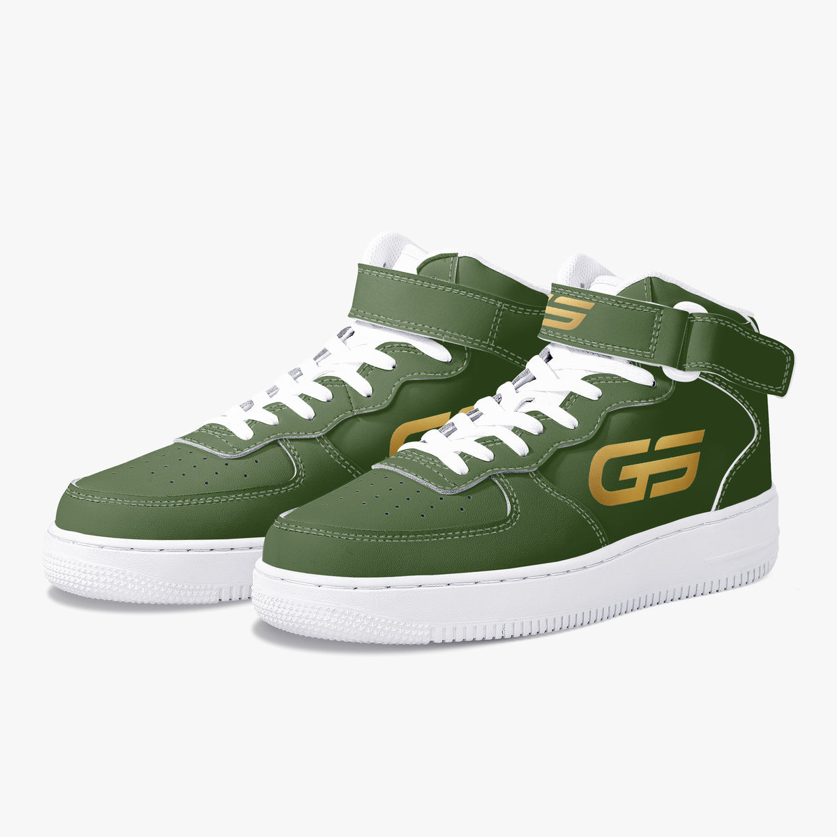 Découvrez la GS HIGH 01 FOREST GREEN/GOLD de GOMS UNITED, une sneaker montante unisexe vert forêt et dorée au style streetwear premium.