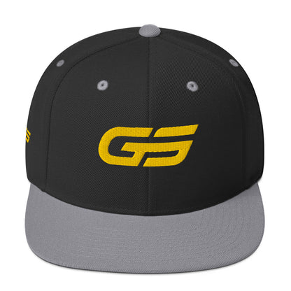 Casquette snapback bicolore noir et gris chiné, logo GS jaune brodé
