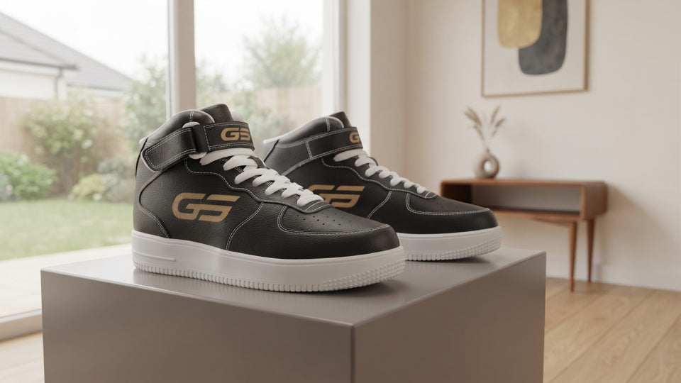 Paire de GS HIGH 01 noires et dorées associée à l’avis de Sylvain